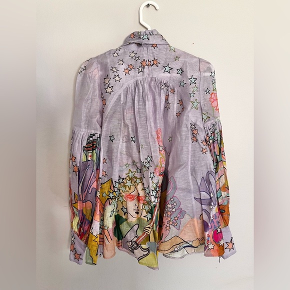 NWOT Zimmermann Concert Tie Neck Concert Lilac Collage Blouse Size XS/ AU 0 RARE - Picture 10 of 13